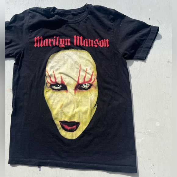Men's Marilyn Manson T-Shirt Black Face NO SIZE Metal Rock Portrait 90s Goth Art - Picture 7 of 13